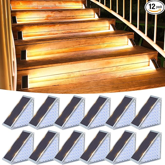 VOLISUN Solar Step Lights for Outside 12 Pack, Solar Stair Lights Outdoor Waterproof IP67,28 LED,240 LM,1200 mAH Outdoor Step Light,Outdoor Decor for Garden Stair, Deck, Front Step, Porch,and Patio