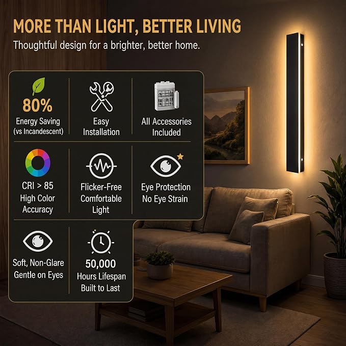 Modern Outdoor Wall Light 2pack 31in, 4.33in Width, Dimmable LED | 3200LM for Garage Front Door Porch, IP65 Waterproof Outdoor Sconce, Cover All Jbox, 3000K-6000K Adjustable, Matte Black