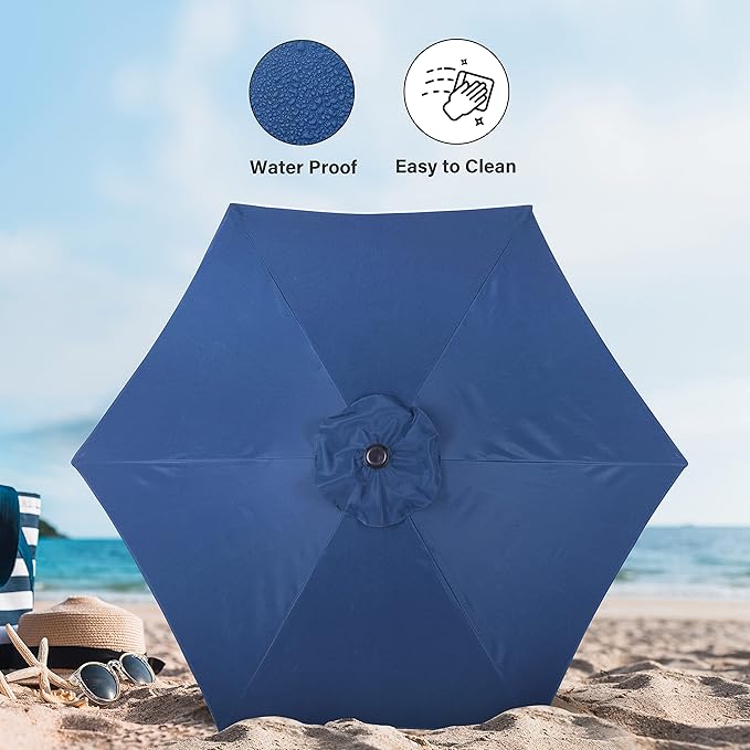 Simple Deluxe 7.5ft Patio Umbrella Outdoor Table Market Yard Umbrella with Round Umbrella Base Stand for Garden, Deck, Backyard, Pool, Blue