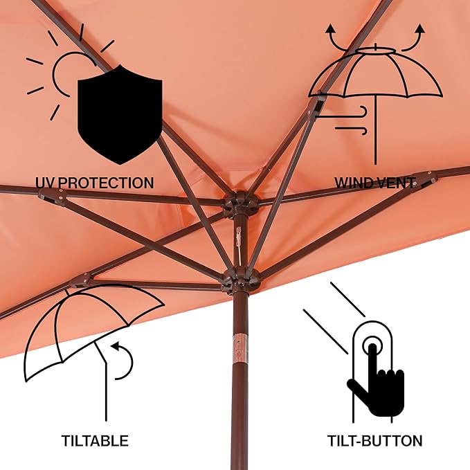 Eyely BMU1202 Noah 9 ft. Classic MidCentury Scalloped Fringe Market Patio Half Umbrella with Crank for Garden, Pool & Deck, Tilt Button and UV Protection