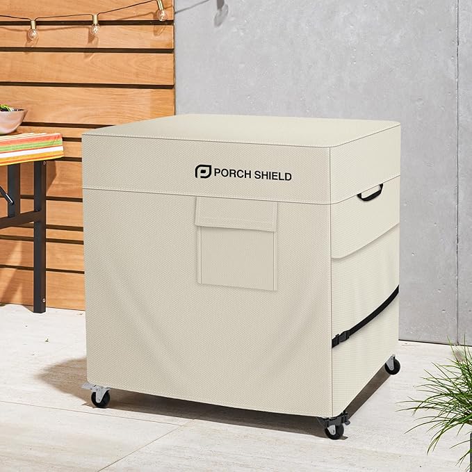 Porch Shield Waterproof Rolling 80-100 Qt Cooler Cart Cover Fits Most Patio Ice Chest Party Cooler (Light Tan, 40"L x 20"W x 32"H)
