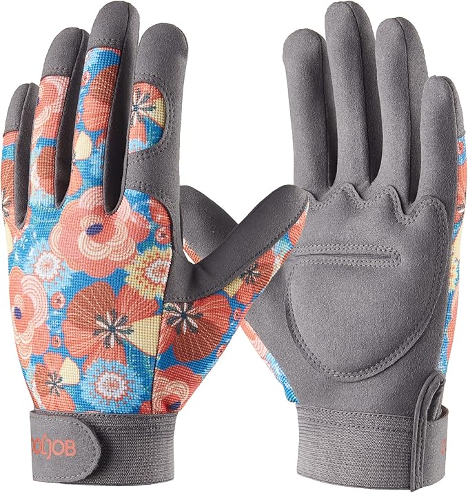 COOLJOB Large Gardening Gloves for Women, Thorn Proof Ladies Work Gloves for Rose Pruning, Cactus Handling, Blackberry Bush Planting, Puncture Resistant Anti-Slip Flexible, 1 Pair Orange L