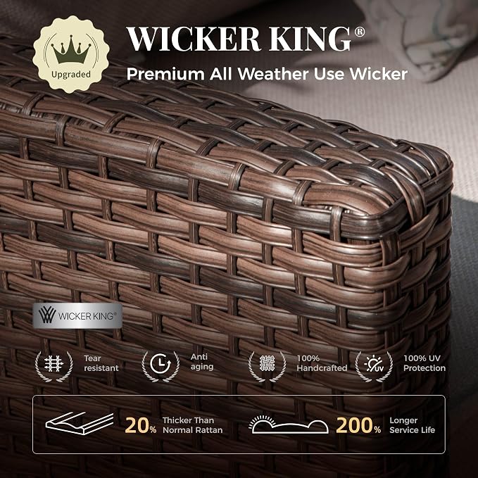 MIXPATIO Patio Furniture Set, 6 Pcs Wicker Outdoor Conversation Set, 2 x Leg Chairs, 1 x 3 Seater Sofa, 1 x 2-Seat Lover Sofa and 2 x Ottomans with 4" Thick Cushion for Garden Backyard Deck, Beige