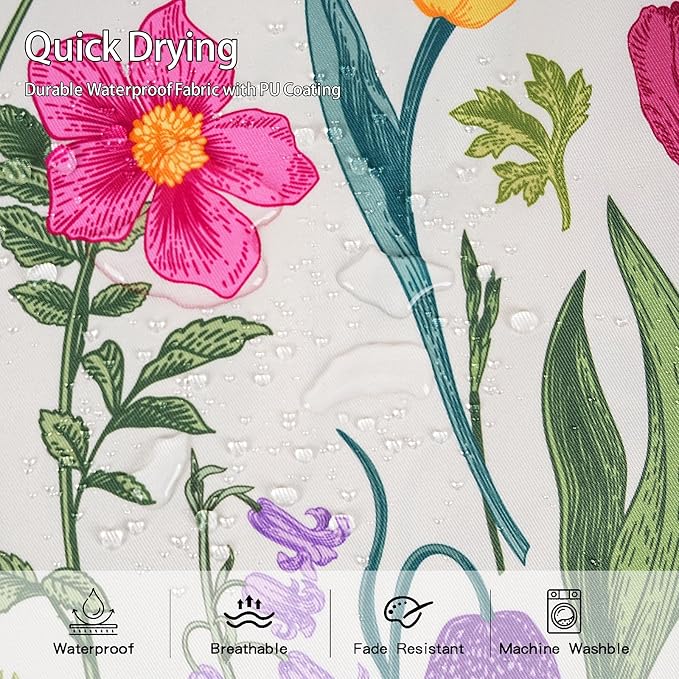 Pyonic Waterproof Outdoor Pillow Covers 18x18 Inch Set of 2 Pink Floral Plant Outdoor Pillows for Patio Furniture Porch Spring Summer Garden Decoration for Home, Meadow Flowers and Herbs