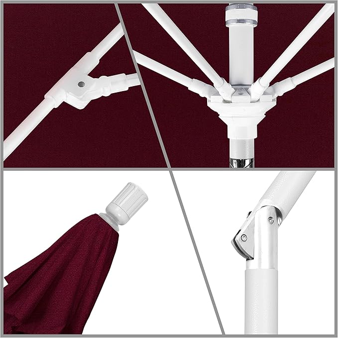 California Umbrella 11' Rd. Fiberglass Rib Patio Umbrella, Crank Lift, Collar Tilt, White Pole, Burgundy