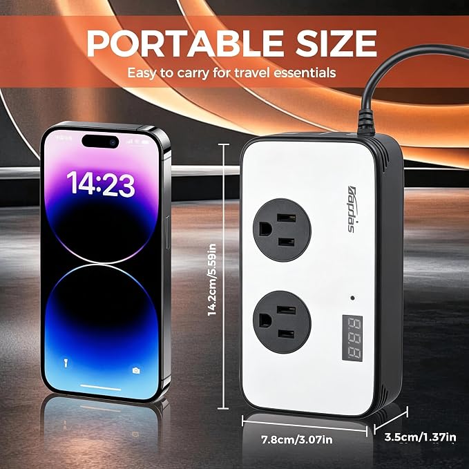 300W Car Power Inverter, DC 12V to AC 110V Car Adapter Outlet Plug with PD 25W USB-C, QC3.0 and LCD Display Laptop Car Charger