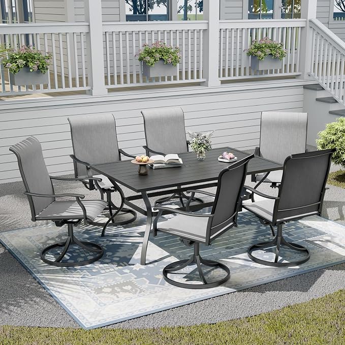 Outdoor Patio Dining Set,Including 6pcs Swivel Chairs and 60"x 38"x 28" Patio Dining Table,Garden Furniture Set with 1.6" Umbrella Hole for All Weather