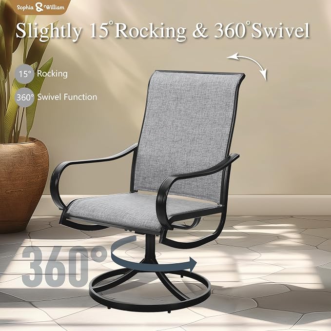 Sophia & William Outdoor Dining Set Patio Dining Set for 6 Outdoor Table and Chairs 7 Pieces Outdoor Patio Set with Swivel Patio Chairs 64" Metal Table for Garden Pool All Weather Grey