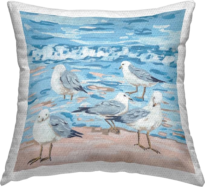Stupell Industries | Sandpipers Blue Beach Waves, 18 x 18 | Outdoor Pillow, Made in USA - By Melissa Wang