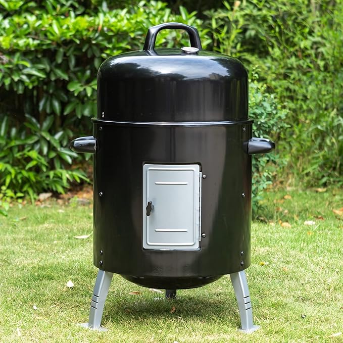 Sophia & William 17" Vertical Charcoal Smoker Grills with Two-Tier Grates, Heavy-Duty Integral Chamber and Tunnel Ventilation System for BBQ, Patio, Outdoor Camping(Black)