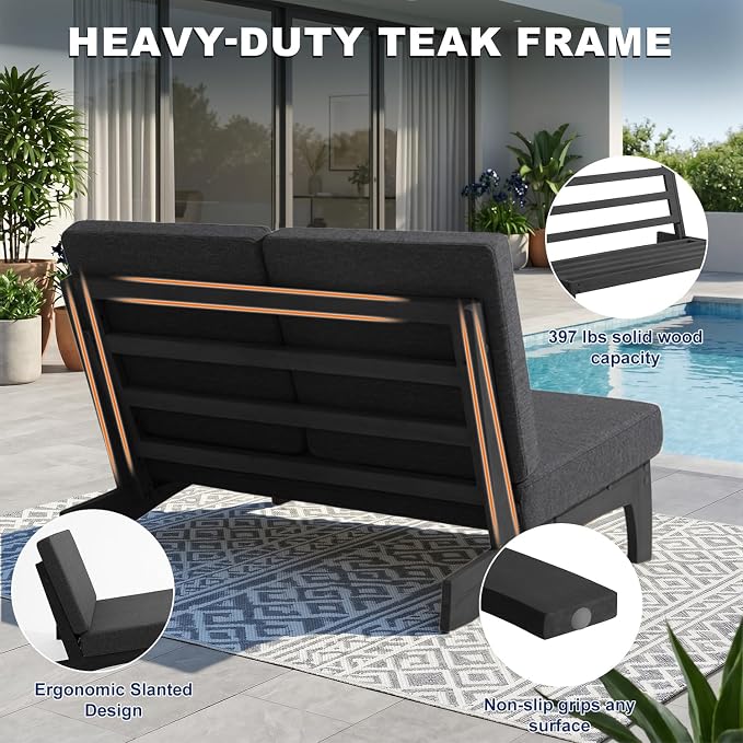 Pia Ricoo 1-Piece Patio Furniture Set, Outdoor Loveseat with 4.5-Inch Thick Cushions, All-Weather Outdoor Sofa for Backyard, Deck, Lawn - Drak/Dark (Split Back)