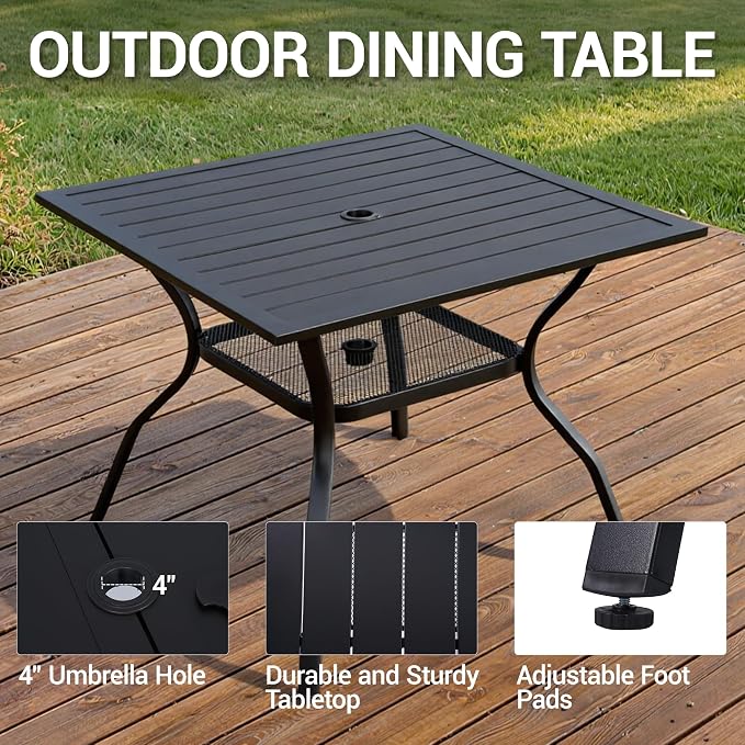 5-Piece Outdoor Dining Set, Patio Furniture Set with 4 Regular Chairs, Patio Dining Set with 1 Rectangular Table for Garden, Backyard, Poolside, Deck, Black
