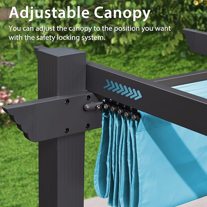 PURPLE LEAF 12' X 18' Outdoor Pergola with Retractable Canopy Aluminum Shelter for Porch Garden Sun Shade Pavilion Grape Trellis Grill Gazebo Modern Backyard Deck Metal Patio Pergola Turquoise Blue