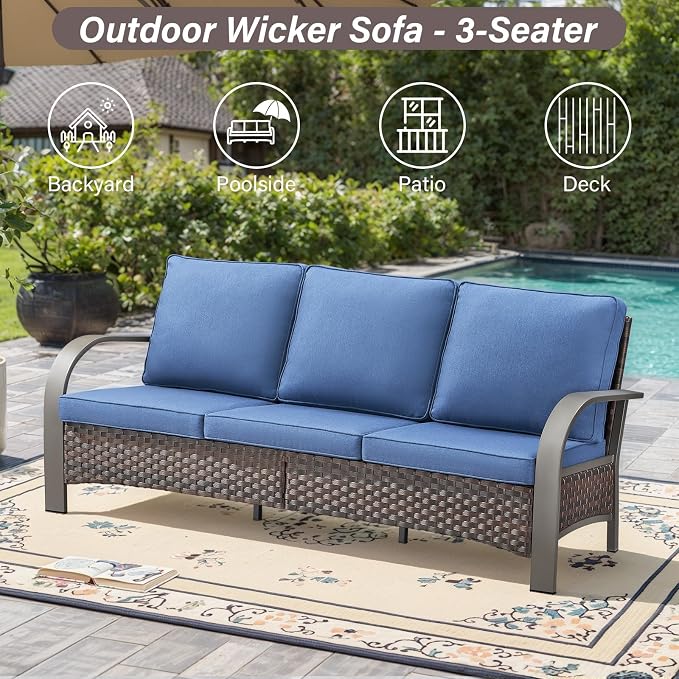 Belord Patio Conversation Sets - 7 Piece Outdoor Patio Furniture Sets with Swivel Rocker Outdoor Chairs, Wicker Couch, Rattan Ottoman for Lawn Backyard Porch Garden, Brown