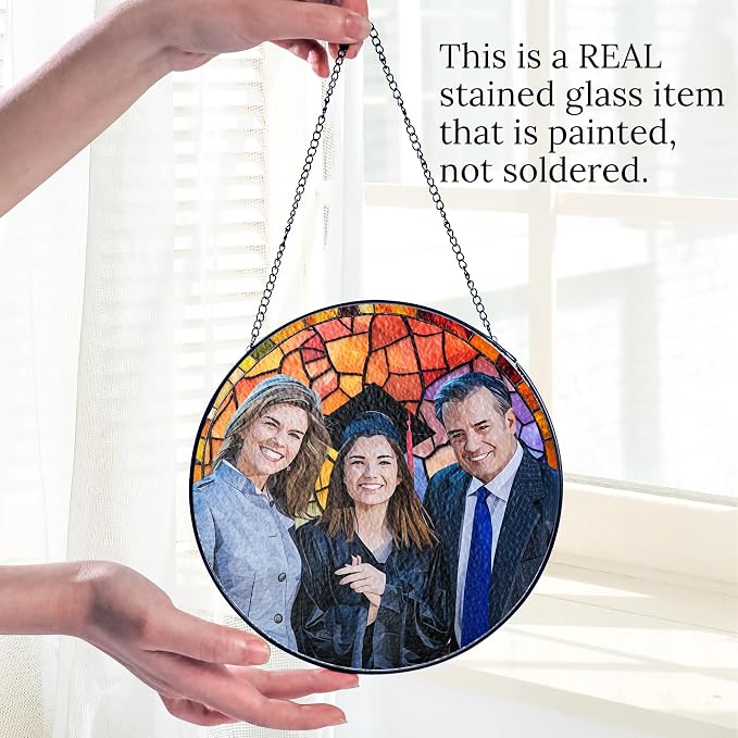 2025 Personalized Graduation Gift - Custom Stained Glass Window Hanging Suncatcher for Girl, Daughter, Son - Portrait Family, Couple - Unique Graduation Gifts with Photo