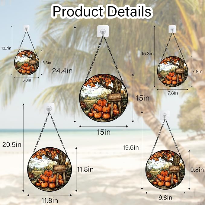 DASTOLL Stained Glass Window Hanging Fall Farm Scenery Maple Trees Pumpkin Large 11.8" - Suncatcher Door Garden Kitchen Sun Catcher Autumn Decor Birthday for Mom Nana Men Woman Friend