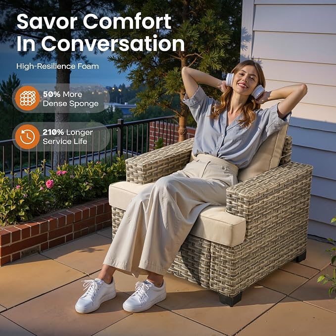ovios 7 Piece Patio Sectional Furniture, Rattan Wicker Coversation Couch Set, Outdoor Sofa Set for Outside Porch Balcony Backyard Pool,Beige