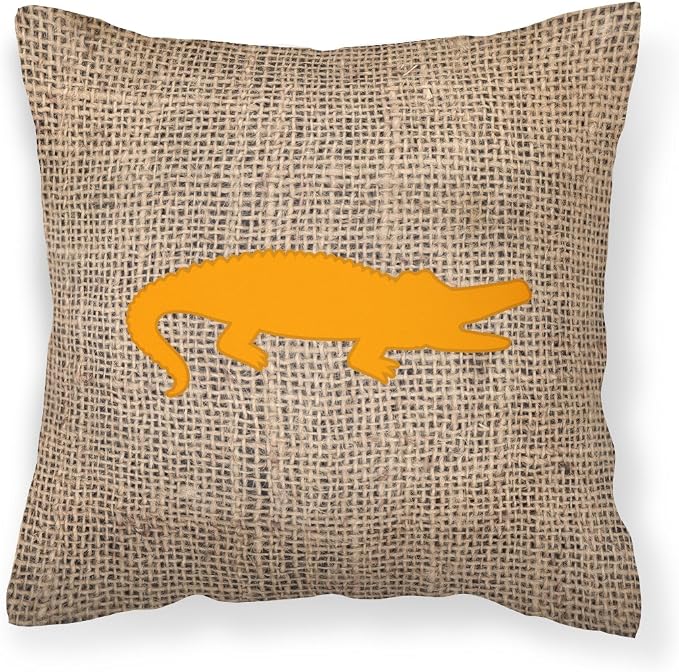 Caroline's Treasures BB1120-BL-OR-PW1818 Alligator Burlap and Orange Fabric Decorative Pillow Machine Washable, Indoor Outdoor Decorative Pillow for Couch, Bed or Patio, 18Hx18W