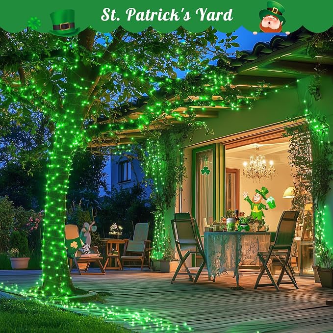JMEXSUSS 2 Pack Solar Fairy Lights, 33ft 100 LED Green Halloween Lights | Outdoor Waterproof, 8 Modes Solar String Lights for Outside Patio Garden Party Tree Christmas Halloween Decorations