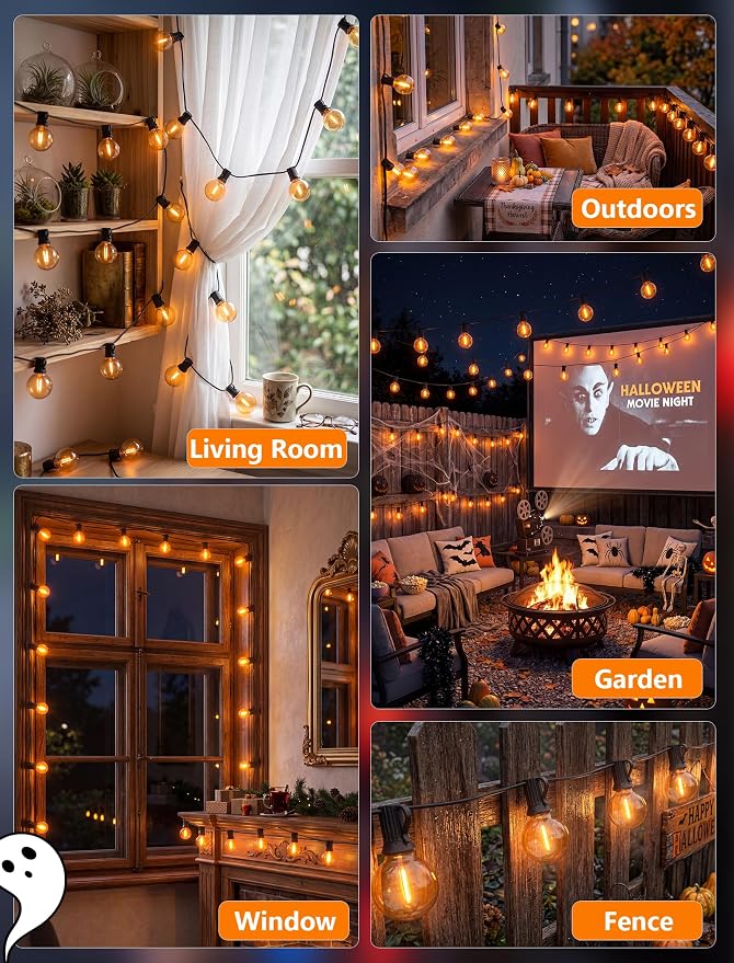 Halloween Orange String Lights, 25Ft G40 Outdoor Halloween Decorations Lights with 27 LED Shatterproof Orange Globe Bulbs, Hanging Patio Lights for Christmas Backyard Holiday Fall Party Garden Decor