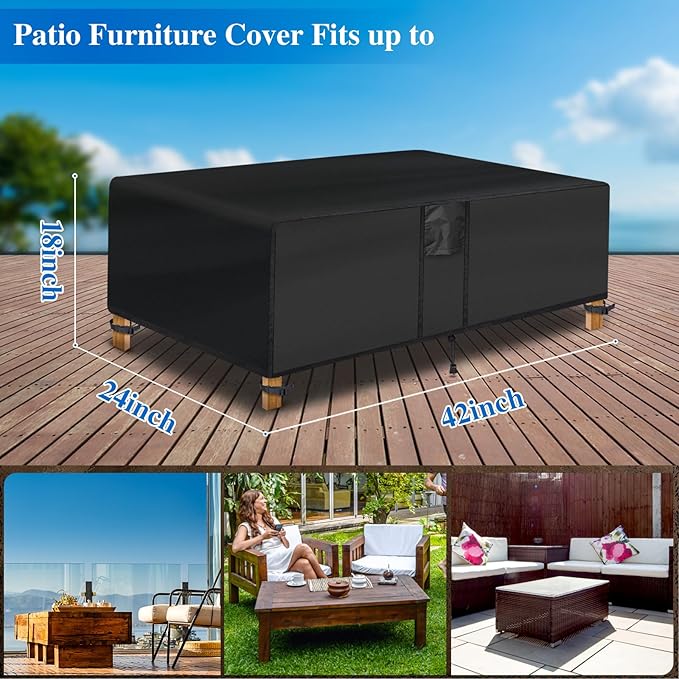 Outdoor Coffee Table Cover - Waterproof Rectangular Patio Coffee Table Cover (42L x 24W x 18H inches, Black) Outdoor Small Side Table Cover Patio Furniture Covers for Outdoor Furniture