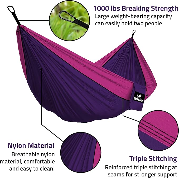 MalloMe Camping Hammock for Adults & Kids - Portable Hammocks for Outside - Hamacas para Adultos Outdoor Single & Double Two 2 Person Hammock - Hamaca/Hamacs/Amacas Heavy Duty Tree Travel Hamock