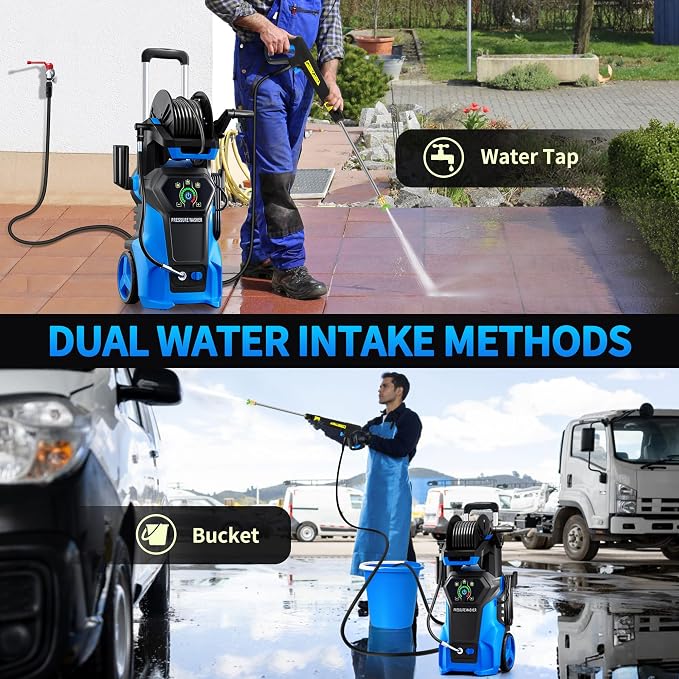 𝟓𝟎𝟎𝟎𝐏𝐒𝐈 𝐏𝐫𝐞𝐬𝐬𝐮𝐫𝐞 𝐖𝐚𝐬𝐡𝐞𝐫 Cleaner, Portable Car Washer with 4 Quick Connect Nozzles, Foam Cannon for Car Driveway Patio Fence (Blue)