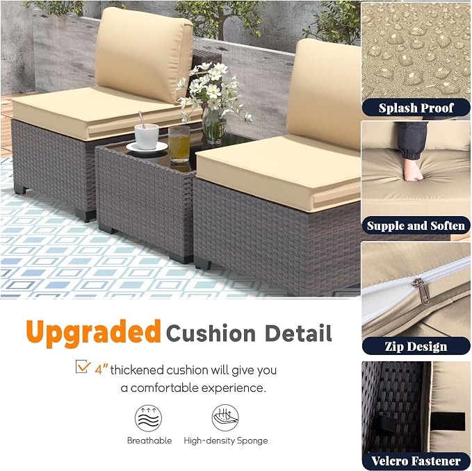 Patio Furniture Set 12 Pieces Outdoor Sectional Sofa Set,All Weather Wicker Patio Swivel Rocking Chairs Sofa PE Rattan Patio Conversation Set w/Cushions and Glass Coffee Table,Sand