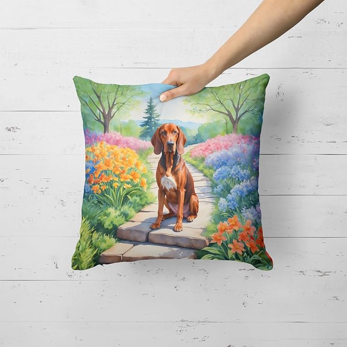 Caroline's Treasures Redbone Coonhound Spring Path Throw Pillow Machine Washable, Indoor Outdoor Decorative Pillow for Couch, Bed or Patio, 18Hx18W