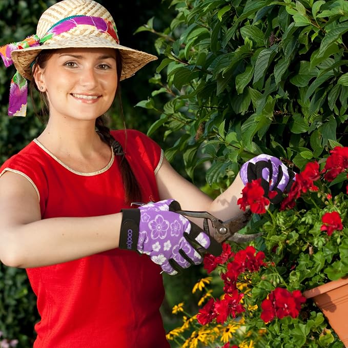 COOLJOB Large Gardening Work Gloves for Women Ladies, Thorn Proof for Rose Pruning, Cactus Handling, Blackberry Bush Planting, Puncture Resistant Anti-Slip Flexible, 1 Pair Purple L