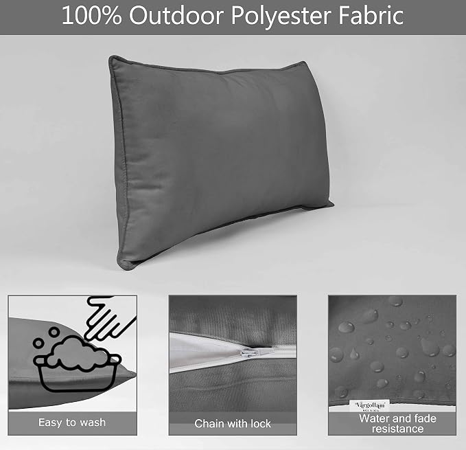 Indoor/Outdoor Polyester Fabric Lumbar Pillow Cover, All-Weather Waterproof Rectangular Cushion Case for Patio Furniture, 16 x 24 Set of 2 - Tree-76