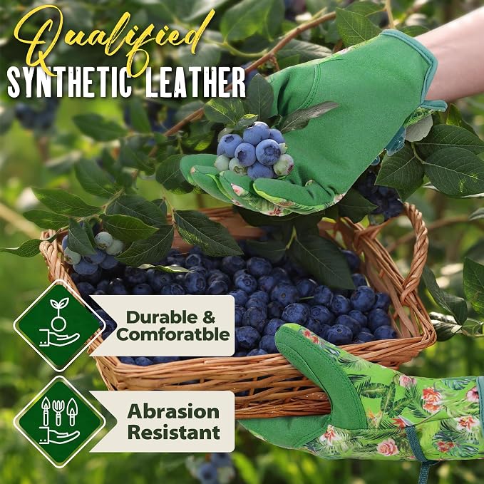 HANDLANDY Gardening Gloves for Women, Leather Garden Glove, Gardener Gift | Breathable Floral Ladies Leather Garden Yard Gloves, for Trimming, Weeding, Digging, Planting, Pruning