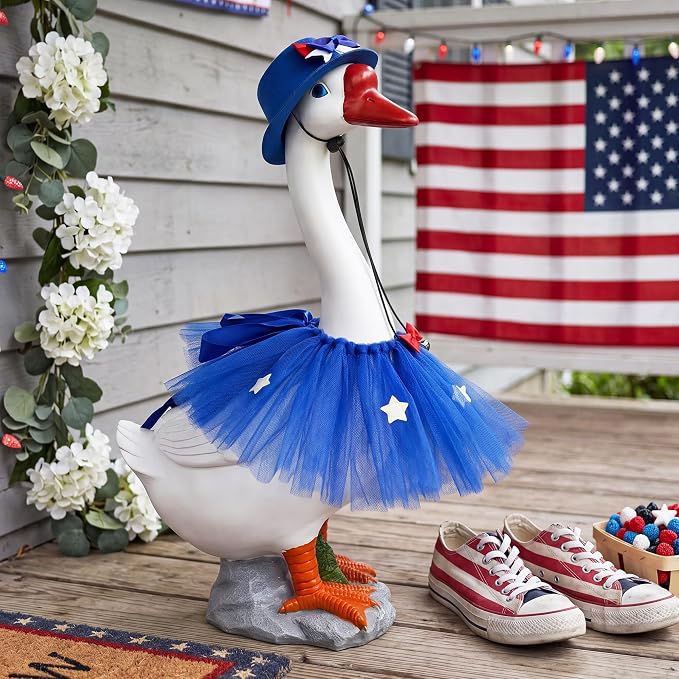 Large Porch Goose with Independence Day Outfits Decor - 20" Lifelike Porch Goose Statue Set,Indoor or Outdoor Decorative Figurine for Garden,Patio,Lawn,Entryway Accent,4th of july,Gifts for Women