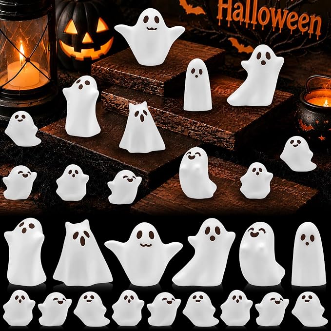 40 Pcs Halloween Mini Resin Ghosts Tiny Little White Ghost Figures | Halloween Miniature Figurines, Party Tabletop Garden Micro Landscape Decoration
