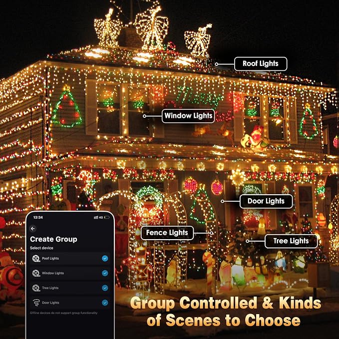 Smart Color Changing Christmas Halloween Tree Light String 66 FT 200 LED | App and Remote Controlled,Music Syn, 16M Multicolors and Multi Modes, Timer, IP44 Waterproof Indoor Outdoor RGB Xmas lights