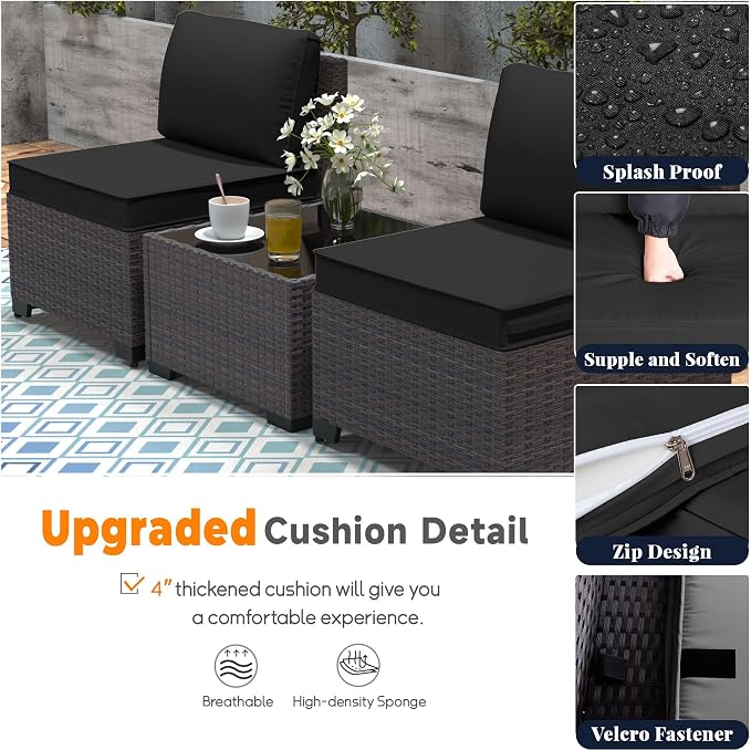 Patio Furniture Set 7 Pieces Outdoor Furniture Patio Conversation Set w/43in Aluminum Gas Fire Pit,PE Rattan Wicker 7 Pcs Outdoor Sofa Set w/55000 BTU Propane Fire Pit Table,Black