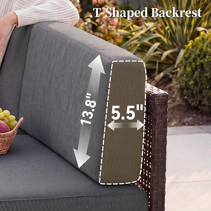 LazySunsets Patio Furniture Set, 6 Pieces Wicker Outdoor Sectional Sofa with 10'' Ultra-Thick Cushions & Ottomans, All-Weather Rattan Conversation Set for Backyard Poolside, Brown/Dark Gray