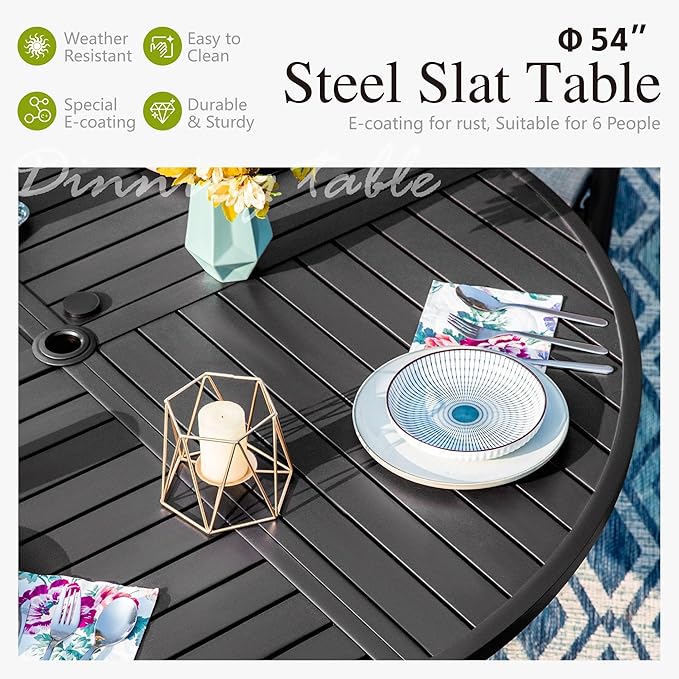 Sophia & William 7 Pieces Round Patio Dining Set for 6, Metal Patio Table and Rattan Chairs Set for Outside, All Weather Outdoor Dining Set with 1.6" - 2" Umbrella Hole