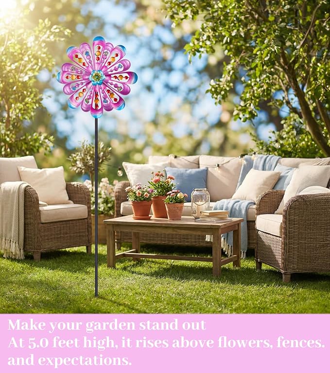 Wind Spinners Outdoor for Yard and Garden, W13xH63 Purple Kinetic Metal Art Wind Sculptures & Spinners, Outdoor Patio Lawn Garden Decor, Gardening Gifts for Women