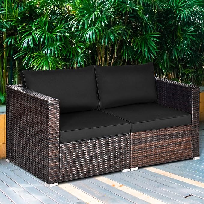 COSTWAY 2PCS Patio Rattan Corner Sofa Sectional Furniture Conversation Set