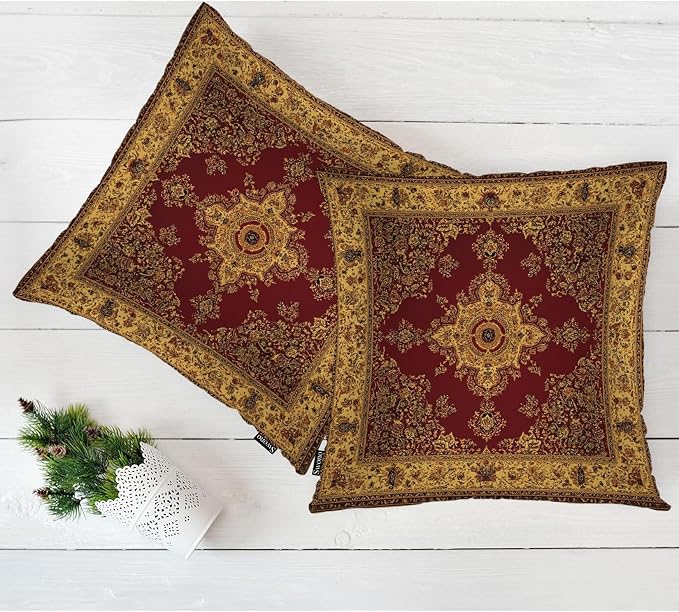 Swono Paisley Carpet Cozy Pillowcase Cushion Cover, Persian Carpet Tribal Floral Decorative Throw Pillows Covers Outdoor Pillow Case for Home Office Sofa Picnic Car 18" X 18" 2 Pack