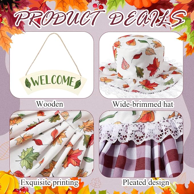 FuWeave Fall Porch Goose Outfit Maple Goose Costume Fancy Porch Geese Clothes with Wide Hat for 23" 17" Outdoor Patio