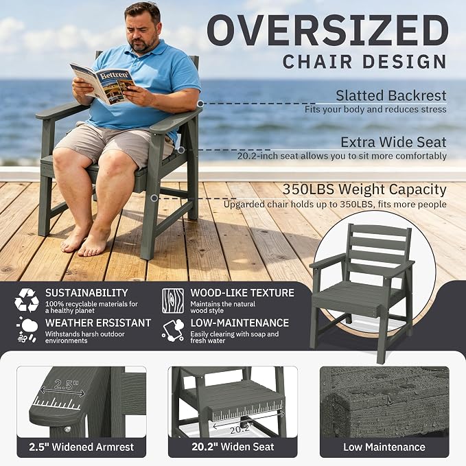 AreShark 7-Piece Outdoor Dining Set,HDPE Patio Table with 6 Armchairs,All-Weather Patio Furniture Set with Umbrella Hole,Low Maintenance Wood Grain Dining Set for Backyard,Garden,Poolside,Black