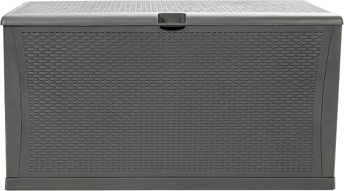 EMMA + OLIVER 120 Gallon Gray Plastic Deck Box for Outdoor Patio Storage & Deck Organization