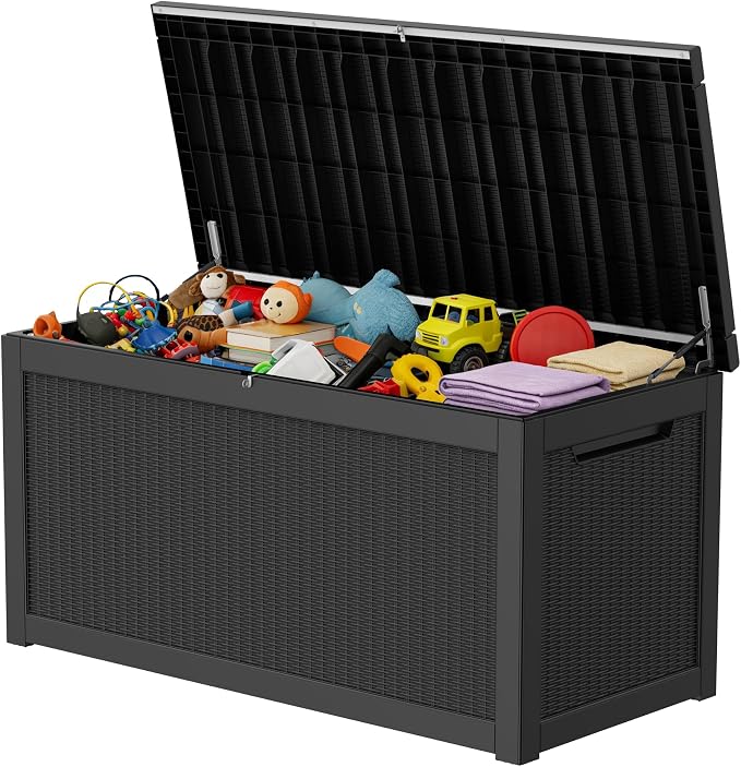 320 Gallon Outdoor Storage Box Resin Deck Box All Weather Waterproof Large Lockable Storage Container Deck Box for Patio Furniture, Garden Tools, Lockable, Black