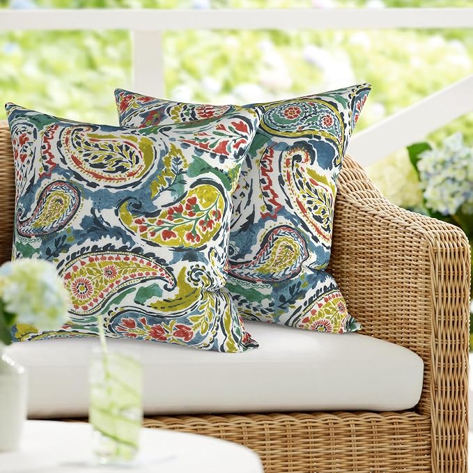 DYTXIII Pack of 2 Waterproof Outdoor Pillow with Inserts, 18x18 Square Patio Decorative Throw Pillow for Home,Sofa,Bench and Patio Furniture,Paisley Paradise