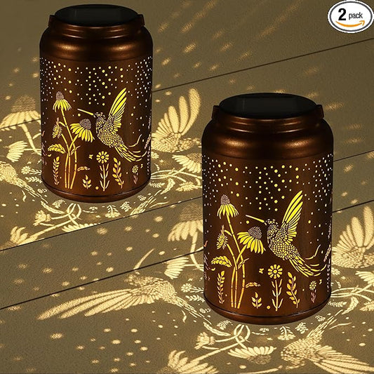 2 Pack Solar Lanterns Outdoor Waterproof Hummingbird Garden Decor | Gifts for Women Mom Grandma Hanging Solar Lights Metal Decoration Outside for Yard, Patio(Dandelions)