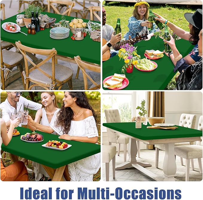 Moosfor Spandex 6 Foot Rectangle Table Cloth 2 Pack, Elastic Fitted Tablecloths for Picnic, Stretch Washable Patio Table Cover for Outdoor, Camping, Banquet and Parties (Emerald Green, 18"x72")