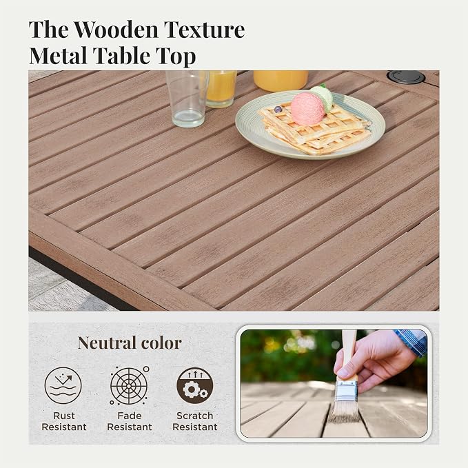 MIXPATIO 7 Pieces Patio Table and Chairs Set, Patio Dining Set for 6, 6 Textilene Chairs and 1 Wood-Like Rectangle Steel Table with Umbrella Hole, for Deck Backyard Lawn Poolside, Blue