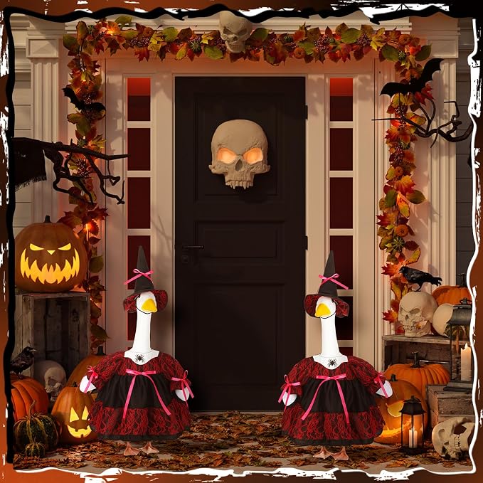 Suzile Wizard Porch Goose Outfit Witch Geese Costume for 23" High Cement or Plastic Goose Clothes for Yard Lawn Outdoor Garden Patio Magical Wizard Party Decoration Concrete Gothic Duck Statue Dress